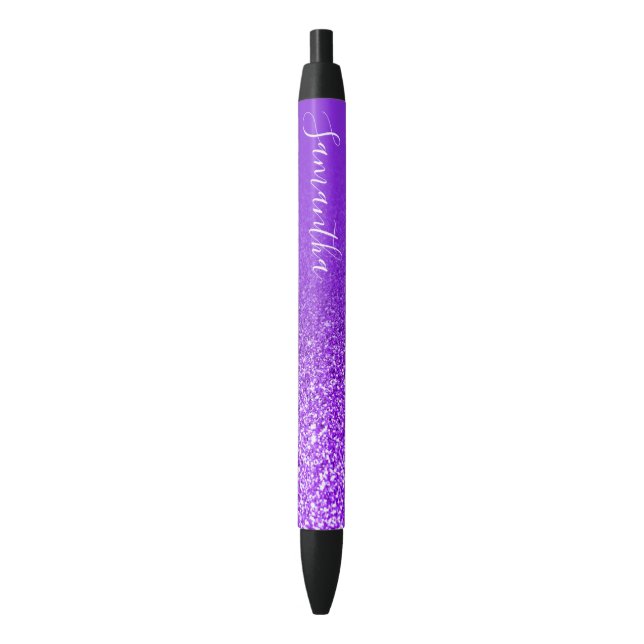 Caneta Preta Violeta Roxo Personalizado Glitter Ombre (Frente Vertical)
