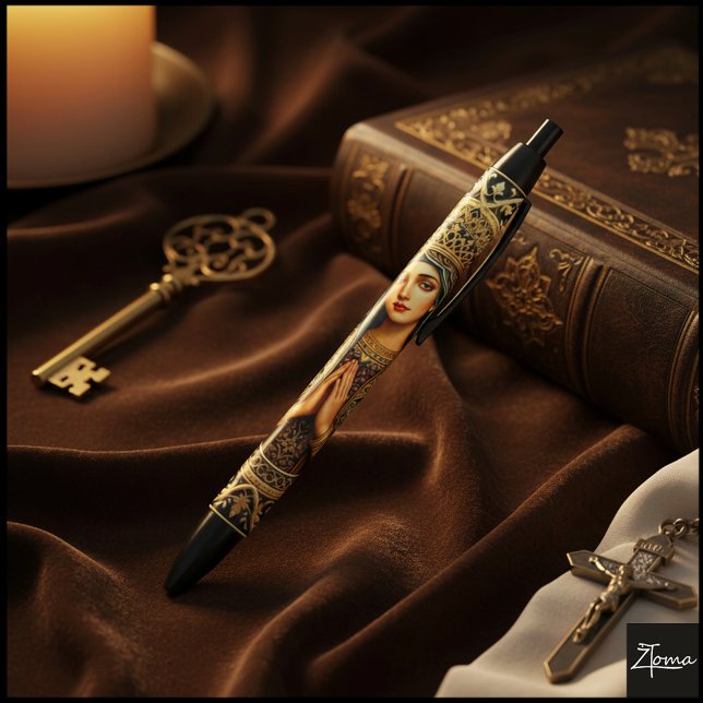Caneta Preta Virgem Maria Reverência Dourada (Criador carregado)