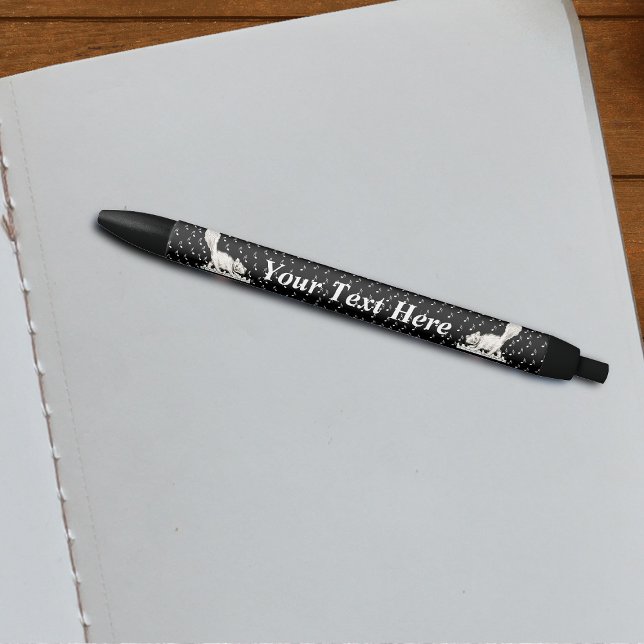 Caneta Preta White Cat on Piano Keys Music Notes (white happy cats walking on piano keys on white music notes on black writing pen.)