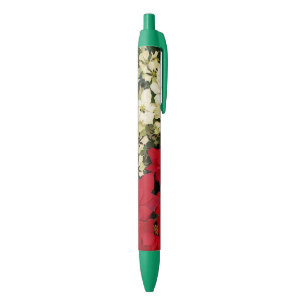 Caneta Preta White e Red Poinsettias I Feriado Floral