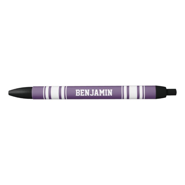 Caneta Preta White Stripes Roxo de Jersey Personalizadas (Frente)