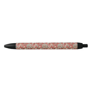 Caneta Preta William Morris Algas Flor Antiga Vermelho Verde