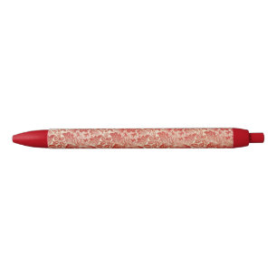 Caneta Preta William Morris Rosa e Flor de Cardo Vermelha