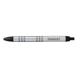 Caneta Preta Xadrez Bege Highland com Nome Personalizado 