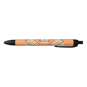 Caneta Preta Xadrez Brilhante Monograma Laranja