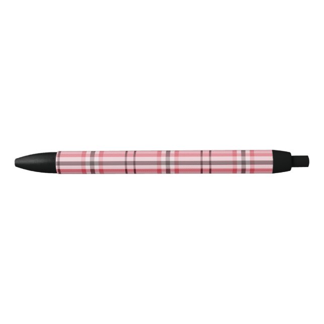 Caneta Preta Xadrez Chic Rosa e Cinza Padrão de Moda (Frente)