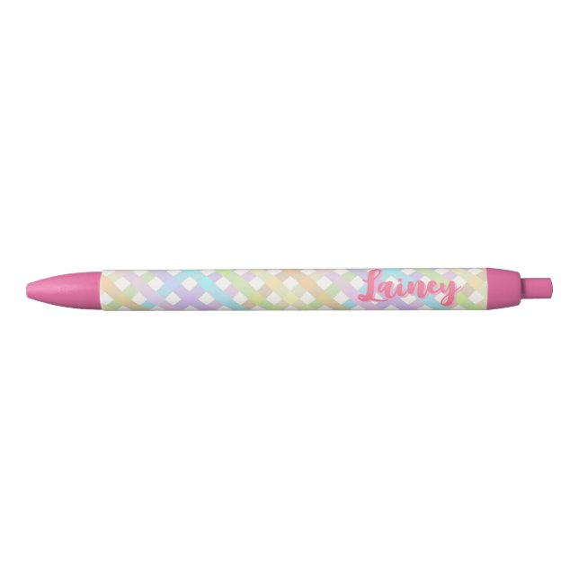Caneta Preta Xadrez Pastel Rainbow Gingham (Frente)
