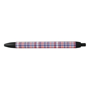 Caneta Preta Xadrez Red, White, Blue Preppy Madras