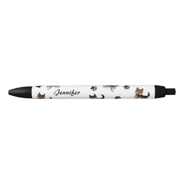 Caneta Preta Yorkshire Terrier Chocolate Com Patas & Nome (Frente)