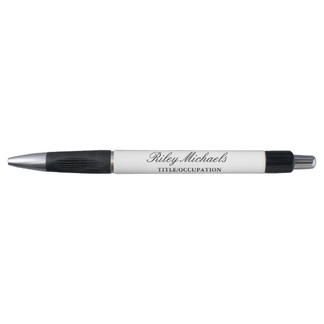 Caneta Preto Branco Simples Monograma Nome Título Elegant (Frente)