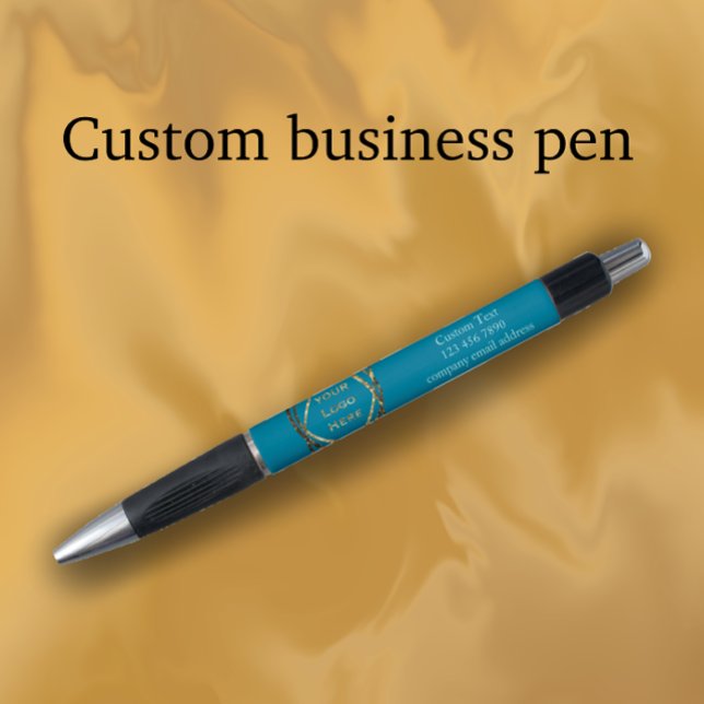 Caneta Promocional de logotipo comercial personalizado em (Promote your business by adding your business details and logo. Quality stylish turquoise pen.)
