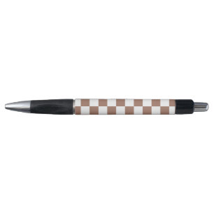 Caneta Quadrados xadrez marrom mocha branco geométrico re