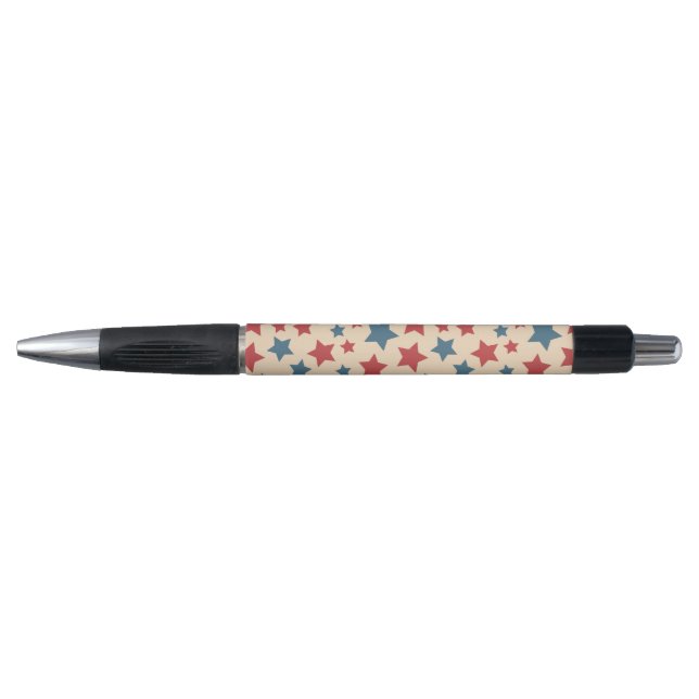 Caneta Red and Blue Stars, 4th of July, Beige Background (Frente)