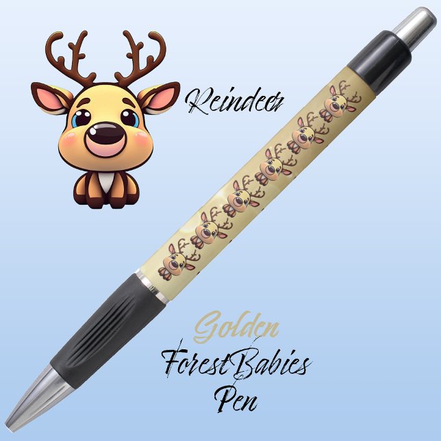 Caneta Reindeer Cute Funny Deer Woodland Animal Dourado � (Cute Whimsical Reindeer  Deer Antlers Animal Doe Cartoon Graphic, Gold Fawn ForestBabies Pen 🦌)