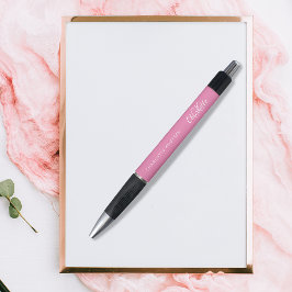 Caneta Rosa script de nome monograma personalizado branco
