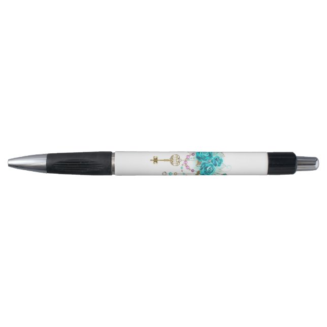 Caneta Rosas Turquesa com Chaves (Frente)