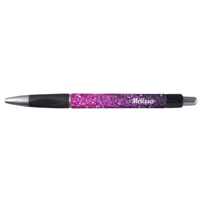 Caneta Roxo Rosa Ombre brilho falso brilhos Personalize (Frente)