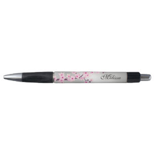 Caneta Sakura Monograma Rosa Prata