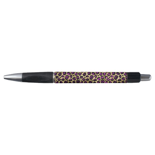 Caneta Série Leopardo roxa e Dourada Design 4 (Frente)