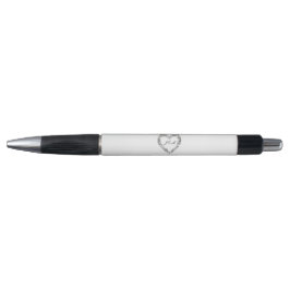 Caneta Stylo de mariage monogramme cœur floral noir blanc