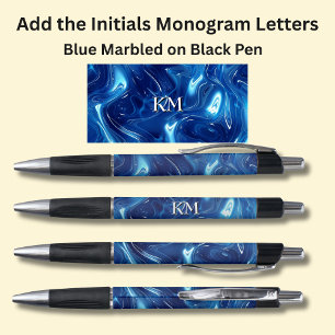 Caneta Suas Iniciais Monograma Azul Marcado