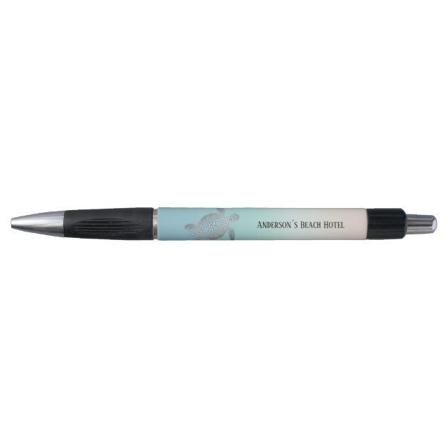 Caneta Tartaruga Costeira Prata Turquesa Adicionar Texto (Frente)