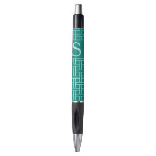 Caneta Teal de Monograma de Padrão Geométrico Popular