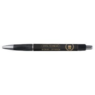 Caneta Técnico dental - dente - preto e ouro