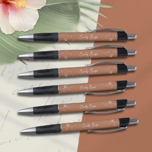 Caneta Terracota Marfim Linha Floral Arte Minimalista Zen