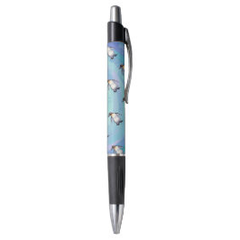 Caneta Teste padrão bonito do pinguim no azul