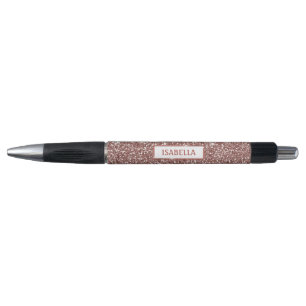 Caneta Textura de Brilho em Falso Dourado Rosa e Nome Per