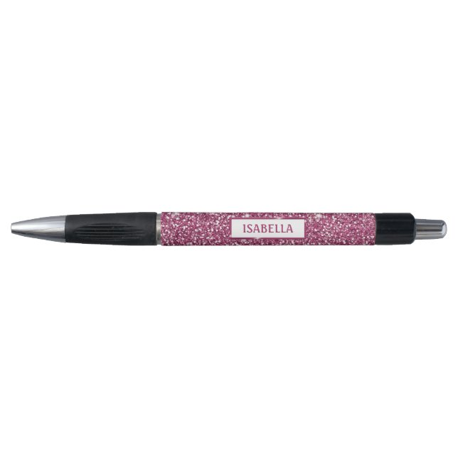 Caneta Textura de Brilho Rosa Falso com Nome Personalizad (Frente)