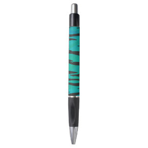 Caneta Tigre Preto e Estampa em Azul Turquesa