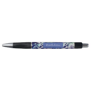 Caneta Tipografia Floral Azul Roxo Chic
