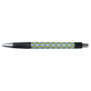 Caneta Trellis azul e amarela, lete, quatrefoil