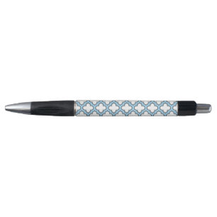 Caneta Trellis branca e azul-bebê, lete, quatrefoil