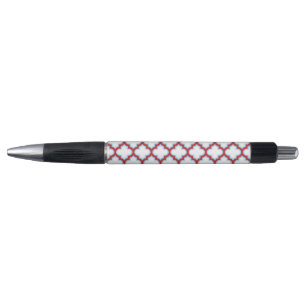 Caneta Trellis branca e vermelha, lete, quatrefoil