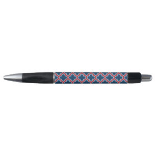 Caneta Trellis, Latice, Quatrefoil, azul e vermelho marro