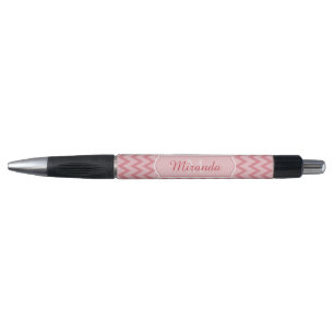 Caneta Trendy Pink Chevron Zigzag Name e Monograma