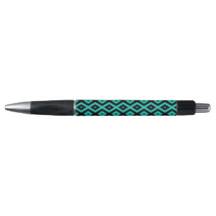Caneta Turquoise and black diamond pattern