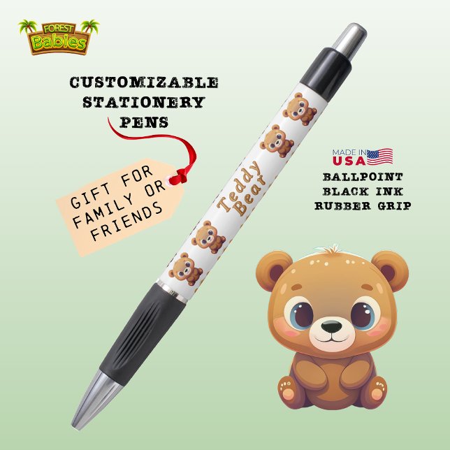 Caneta Urso de Teddy, Bela Natureza Selvagem Branca (Cute Customizable Teddy Bear Animal Cartoon Graphic Character Stationery Pen Gifts 🐻🎁)