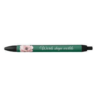 Caneta Verde Elegante Com Flor Rosa
