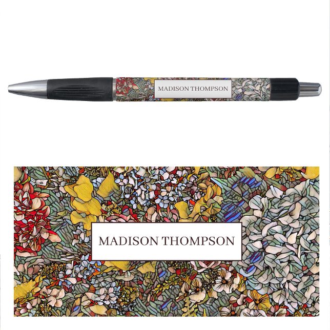 Caneta Vidro Arrefecido Floral Botânico (Stained Glass Botanical Floral Pen)