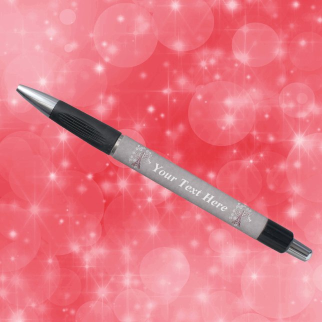 Caneta Vintage Eiffel Tower Oh Paris França Daisy (Eiffel Tower drawing white daisey flowers on grey writing pen.)