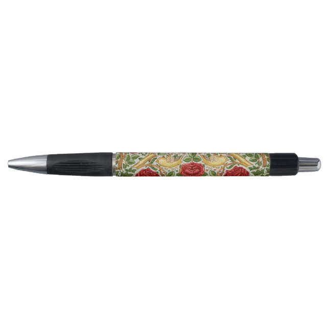 Caneta William Morris Rosa & Pássaros Chintz Vermelho (Frente)