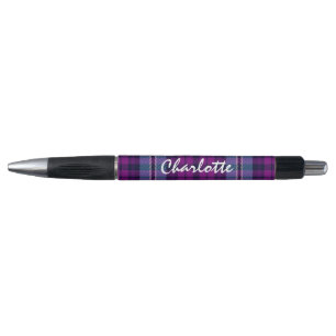 Caneta Xadrez Escocesa de Tartan Purple Blue Personalizad