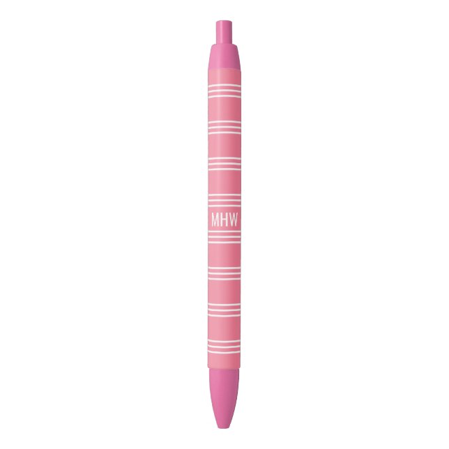 Canetas de monograma personalizadas com tiras rosa (Frente Vertical)