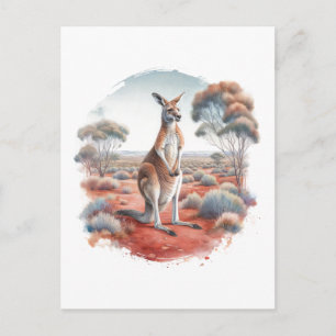 Canguru Cartão Postal Aquarela Austrália Outback