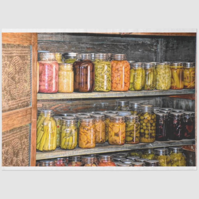 Canning Mason Jars Shelf Decoupage Papel Tecido (Frente )
