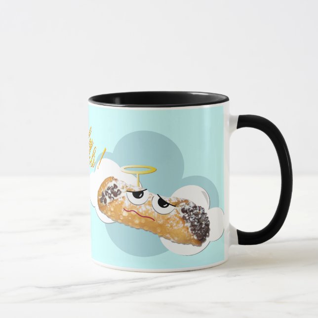 "cannoli santamente!"  caneca cómico da paródia (Direita)